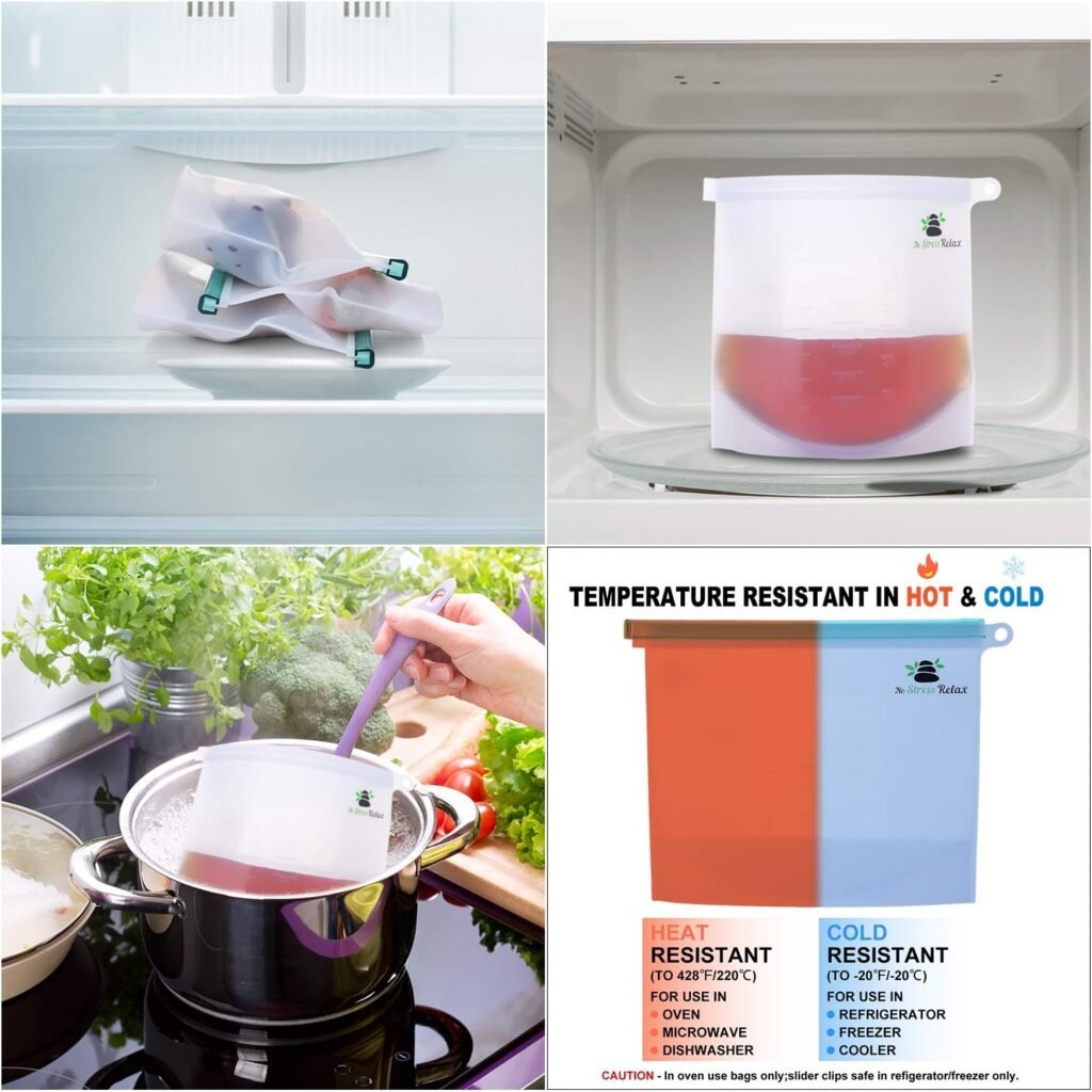 No Stress Relax Reusable Silicone Bags - 6 Pieces