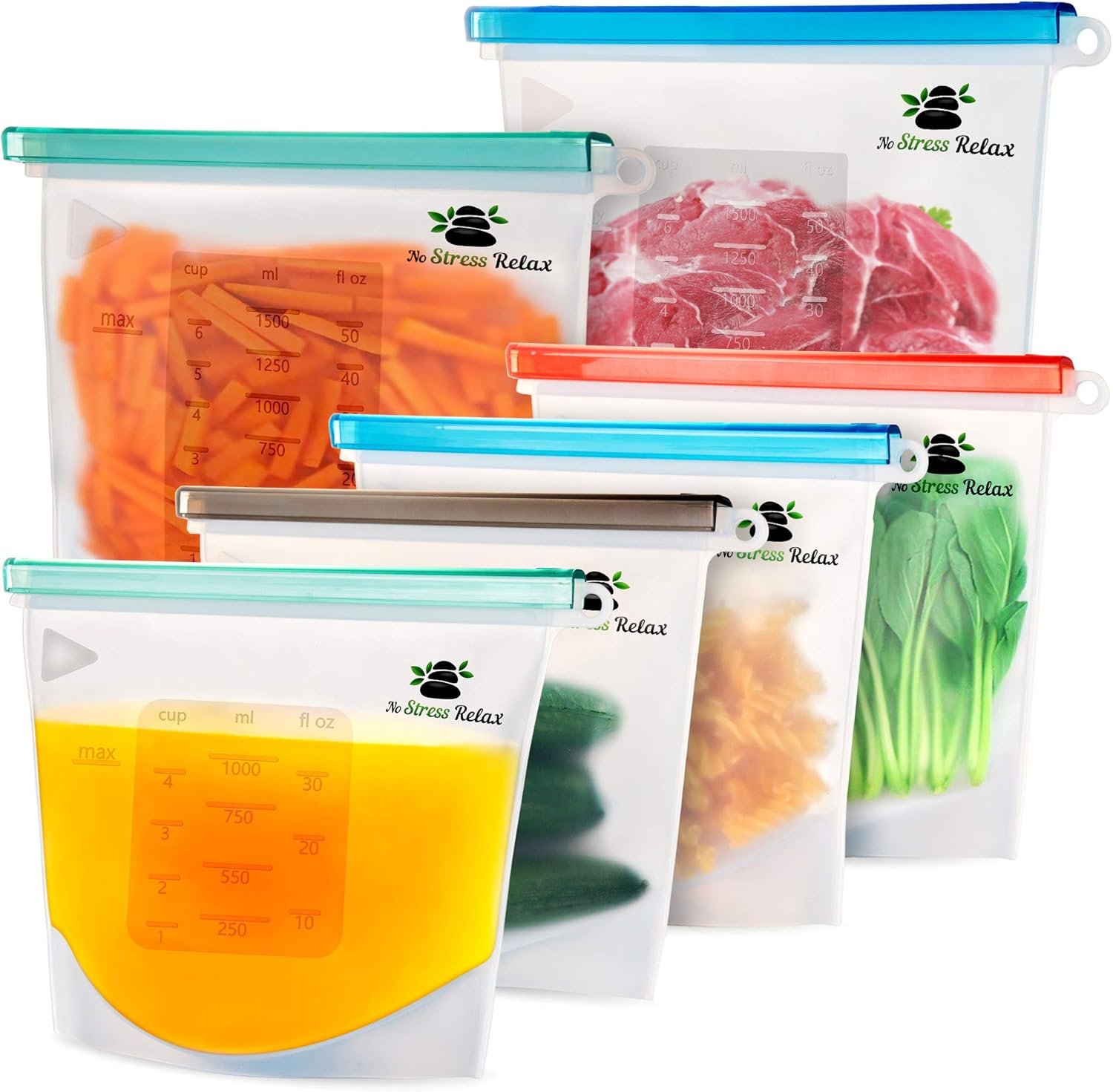No Stress Relax Reusable Silicone Food Storage Bags
