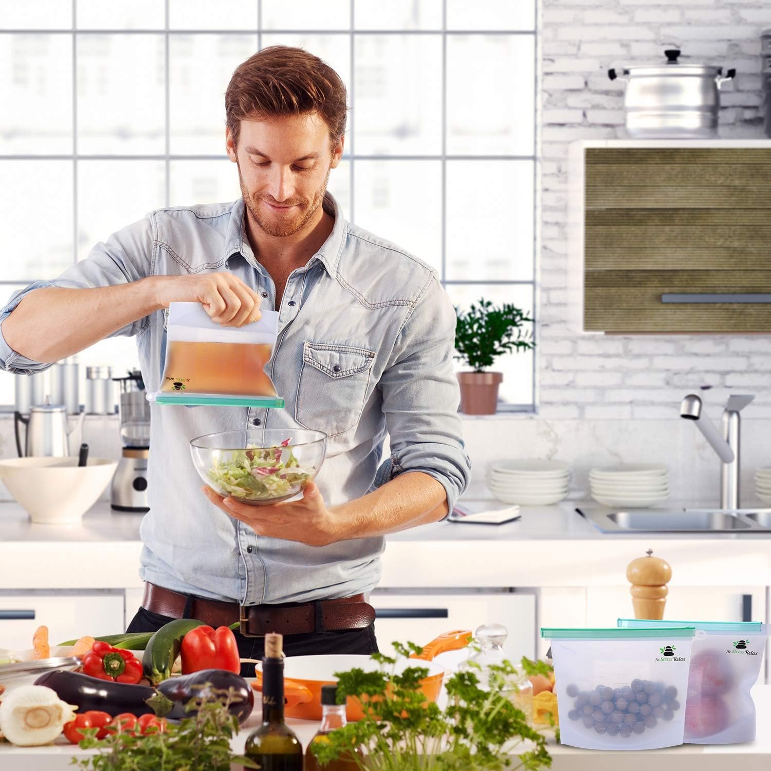 No Stress Relax Reusable Silicone Bags - 6 Pieces