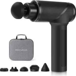 Medcursor Massage Gun - High Intensity Brushless Motor, Handheld Percussion Deep Tissue Massager with 6 Massage Heads for Sore Muscle and Stiffness, Gifts for Father/Dad (Black)