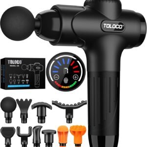 TOLOCO Massage Gun Deep Tissue, Percussion Massage Gun with 10 Replacement Heads, Super Quiet Portable Electric Massager for Athletes, Relax, Fathers Day Dad Gifts, Black