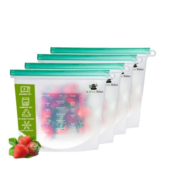Pack of 4 Large No Stress Relax silicone storage bags